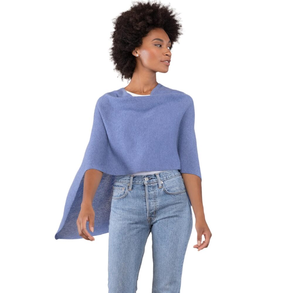 4763 Cashmere-100% Cashmere Draped Dress Topper Poncho (block